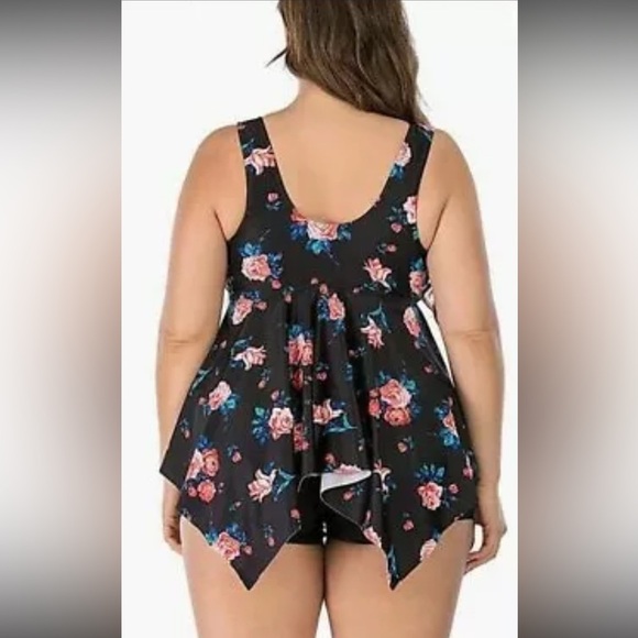 ESPRLIA Plus Size Tankini Two-Piece Ruffled Bathing Suit | Black Floral | NEW!! - Picture 5 of 6